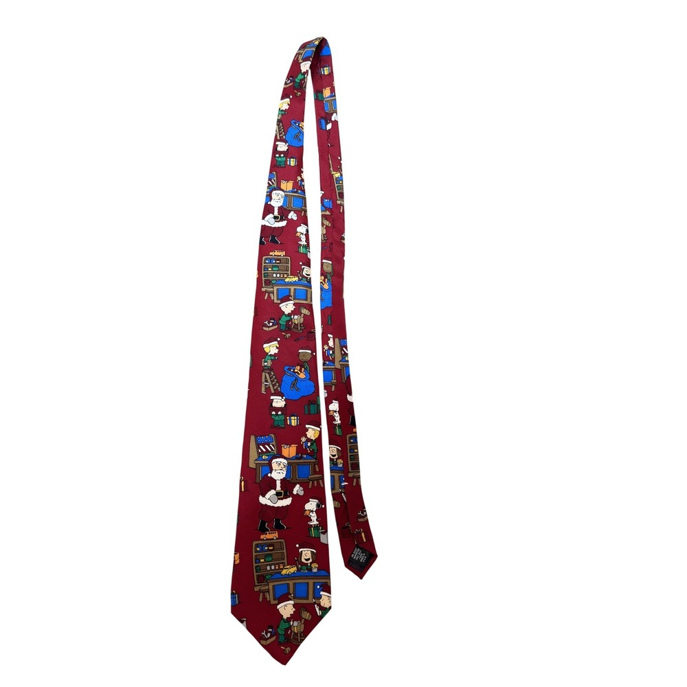 Peanuts Christmas Tie Mens Red Snoopy Santa Charlie Brown Holiday Silk‎ Necktie